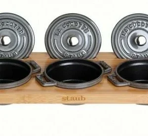 Staub Servierbrett Für 3 Mini Cocottes Aus Bambus Holz 6